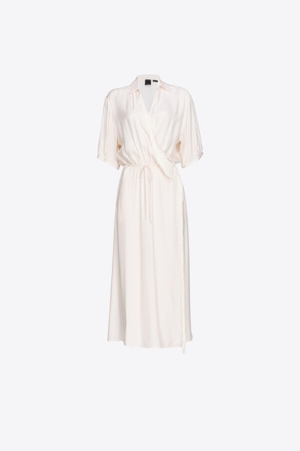 Maxi abito in twill con frange rosa tinta