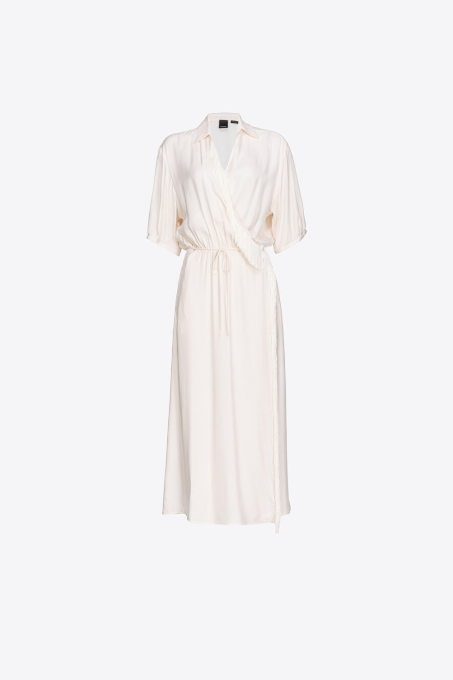 Maxi abito in twill con frange rosa tinta