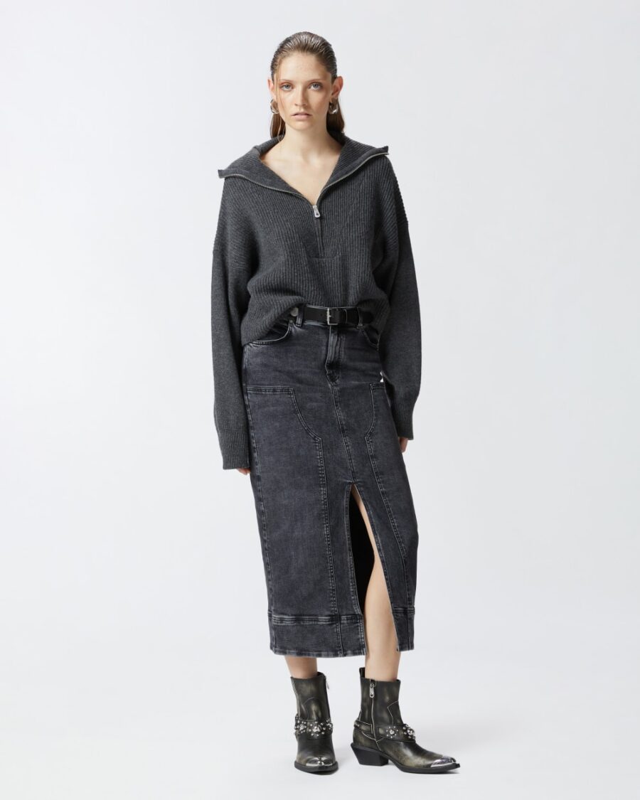 Maxi gonna denim dark grey lavaggio vintage grigio scuro