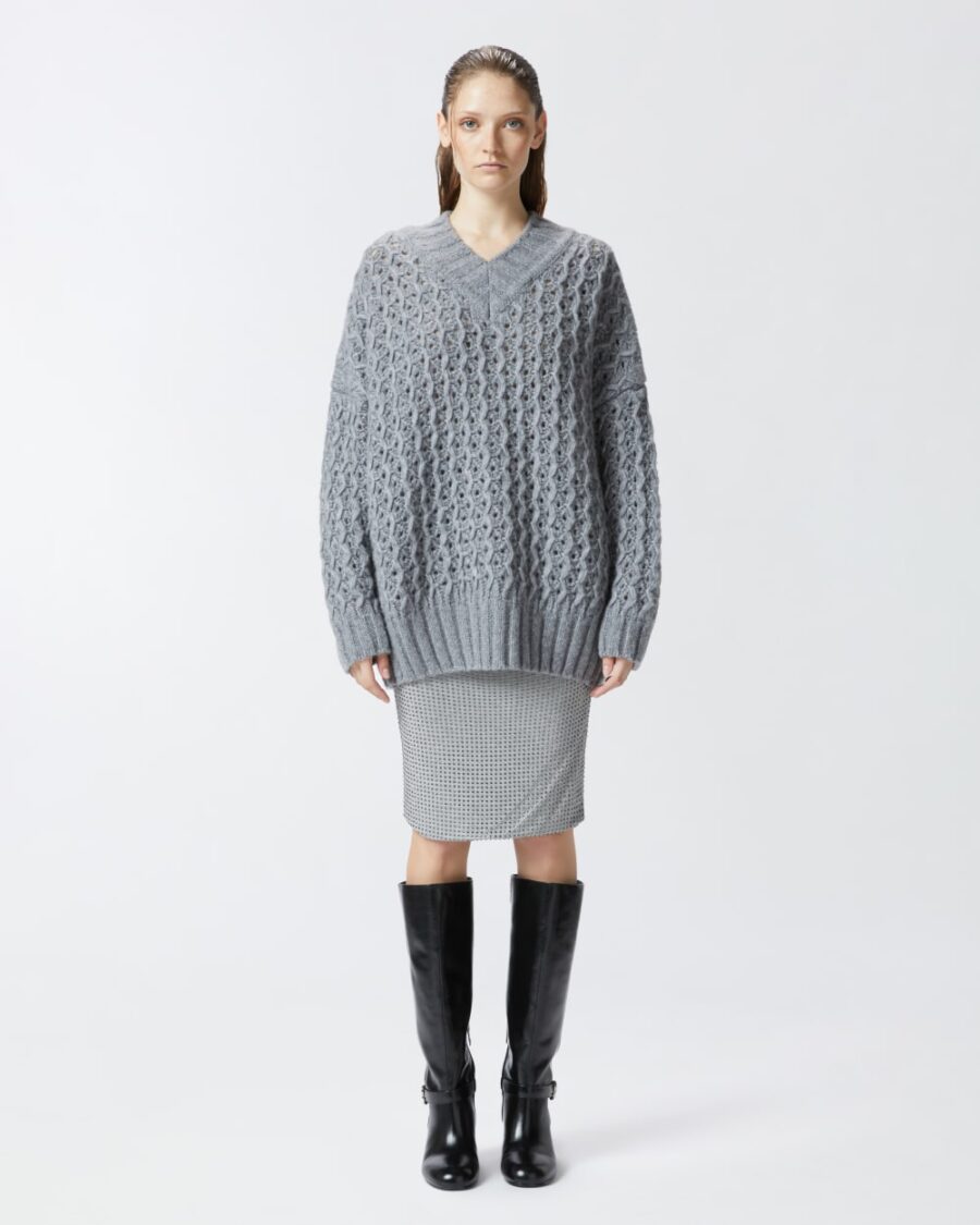 Maxi pullover lungo in filato leggerissimo traforato - immagine 4
