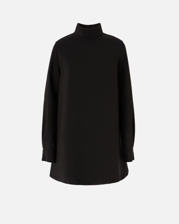 High-neck mini dress in technical fabric nero limousine