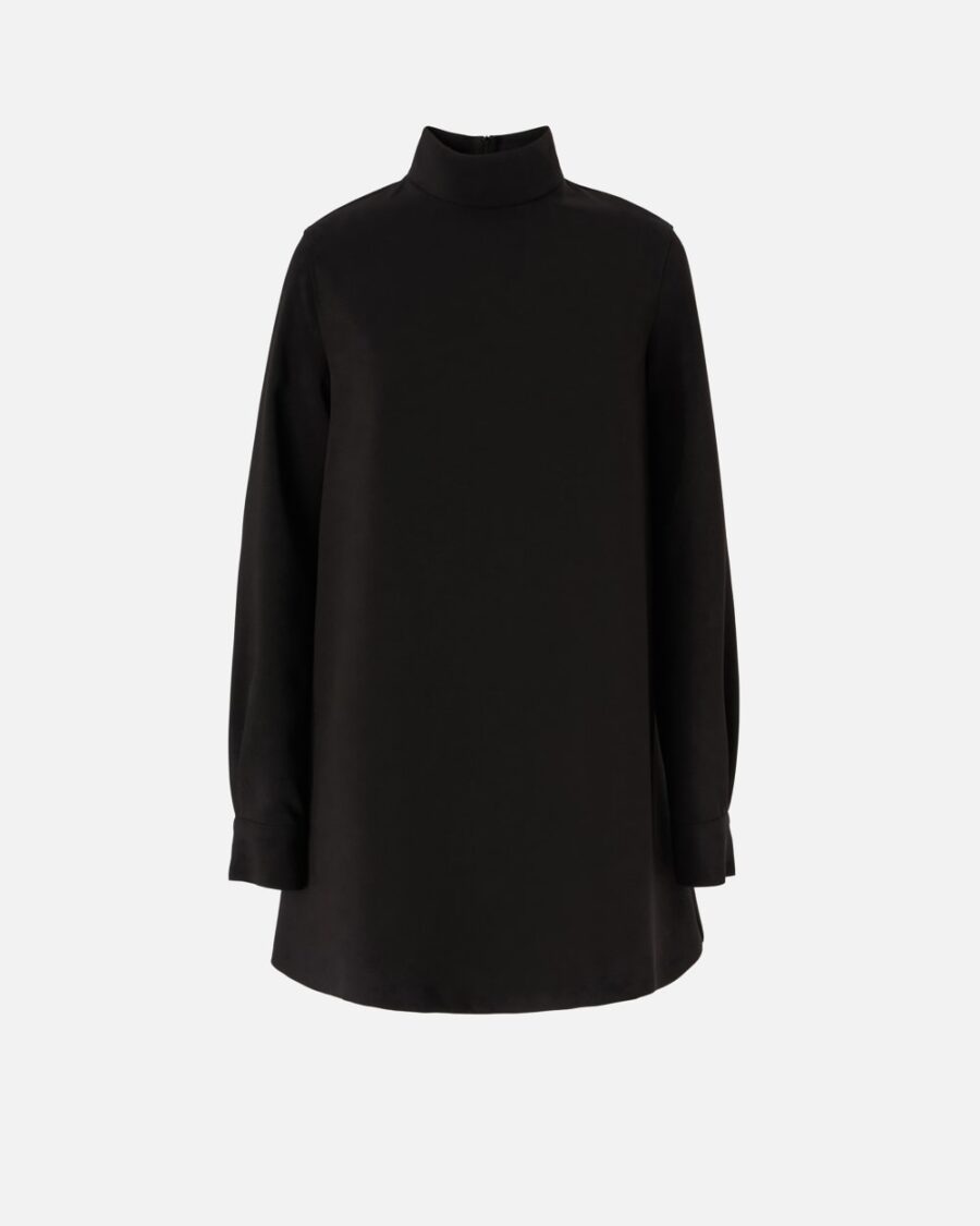 High-neck mini dress in technical fabric nero limousine