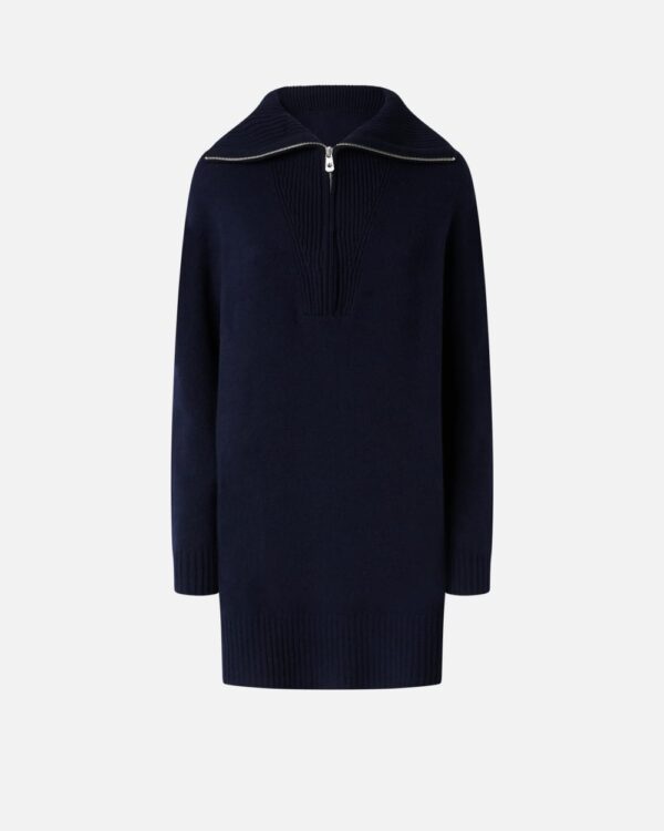 Mini abito in lana e cachemire collo alto blu marino cupo