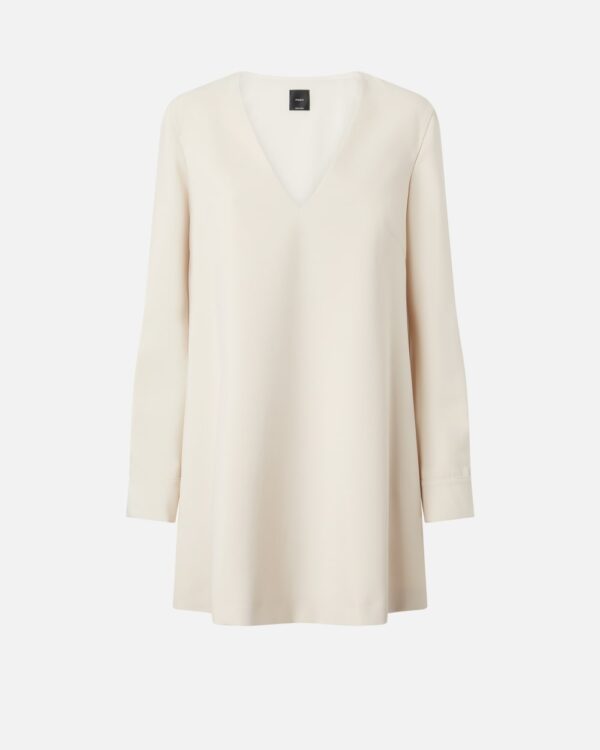 Mini abito in tessuto tecnico scollo a V beige nebbia