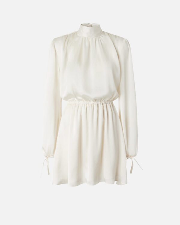 Crinkle fabric mini dress with open back bianco giglio