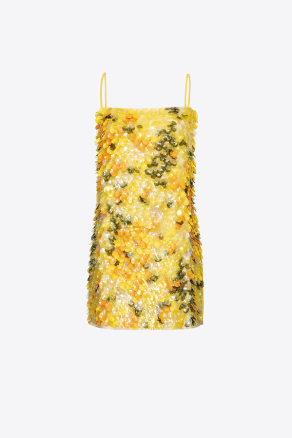 Mini abito paillettes crinkle mult.giallo e verde