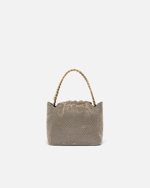 Mini clutch in rhinestone mesh nero limousine e oro