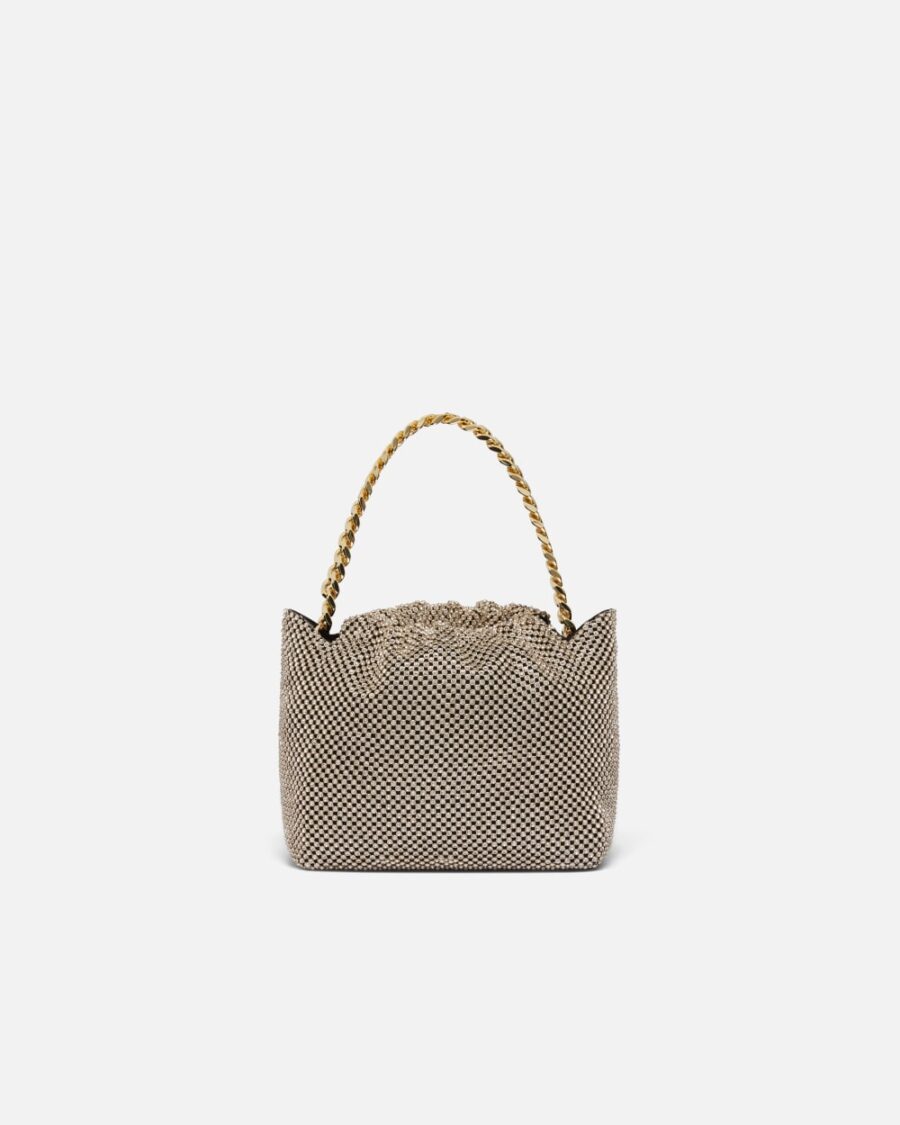 Mini clutch in rhinestone mesh nero limousine e oro