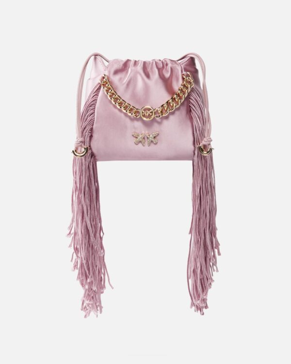 Satin mini clutch with fringing rosa antico e oro