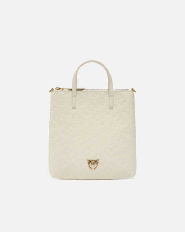 Mini shopper bag with Monogram logo bianco seta e antique gold