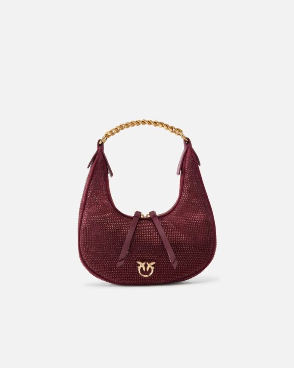 Fully rhinestoned mini Brioche Bag Hobo marrone metallizzato e oro