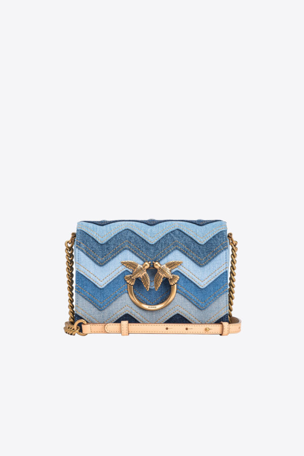 Mini Love Bag Click Denim Chevron mult.azzurro e blu e antique gold