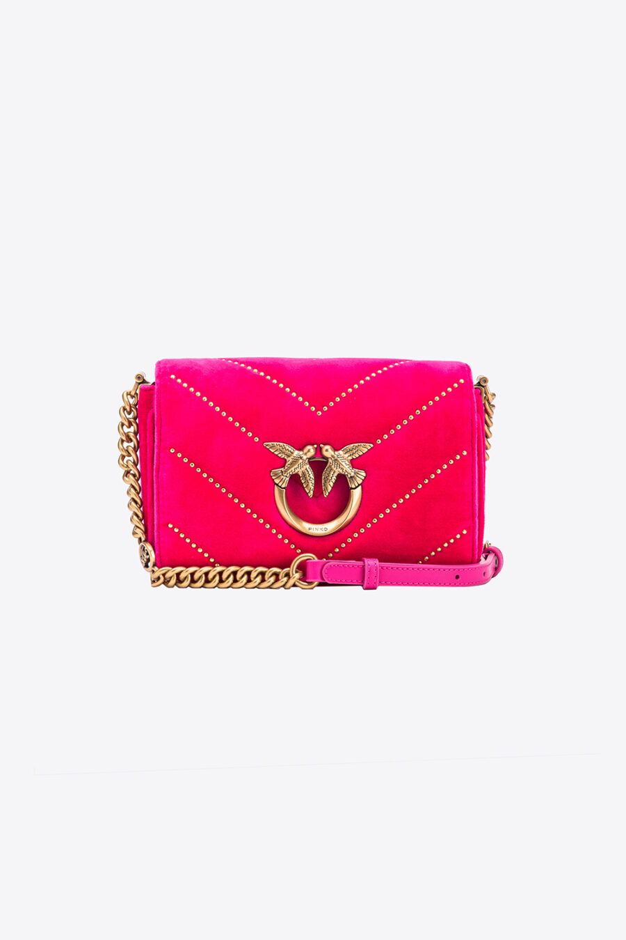 Mini Love Bag Click velluto con borchie cherryeantique gold