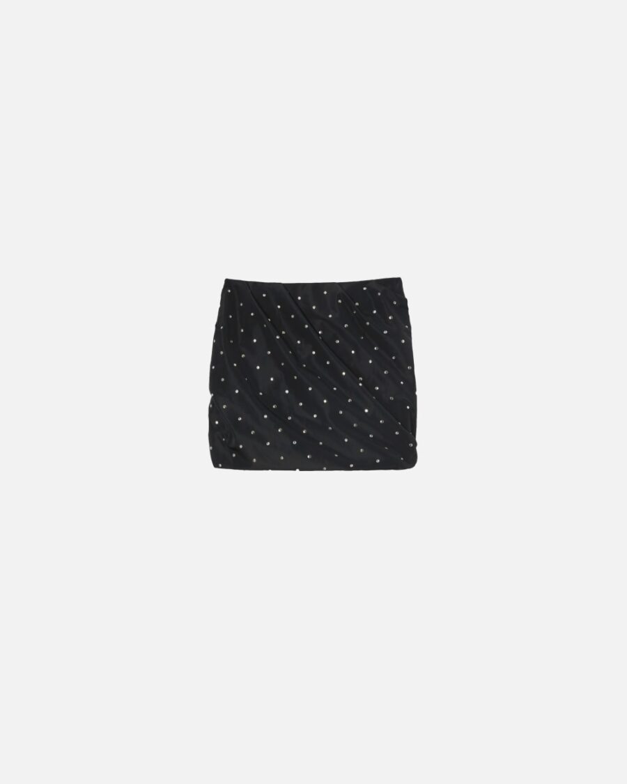 Minigonna arricciata con borchie e strass - immagine 2