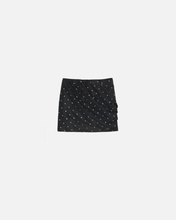 Minigonna arricciata con borchie e strass nero limousine