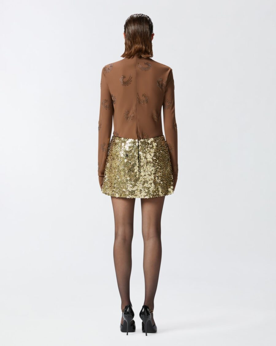 Mini skirt with golden sequins and rhinestones - Image 5