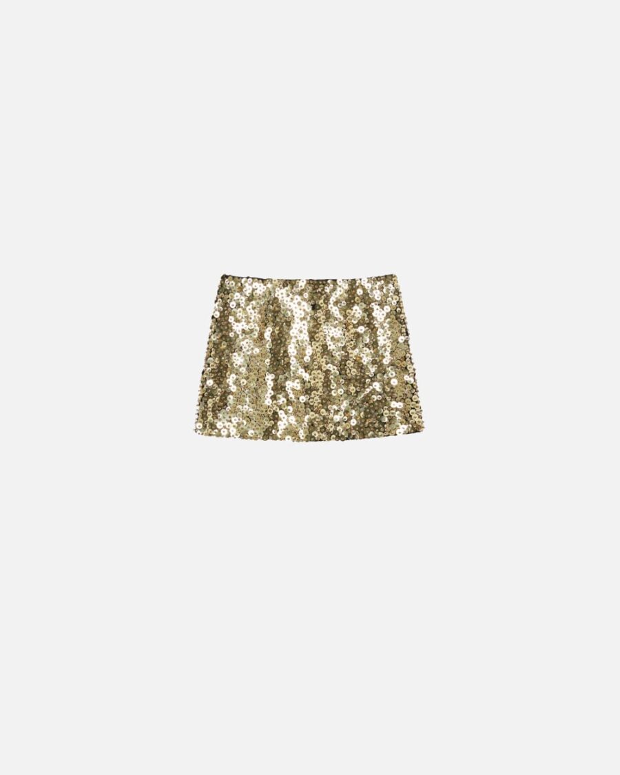 Mini skirt with golden sequins and rhinestones oro e crystal