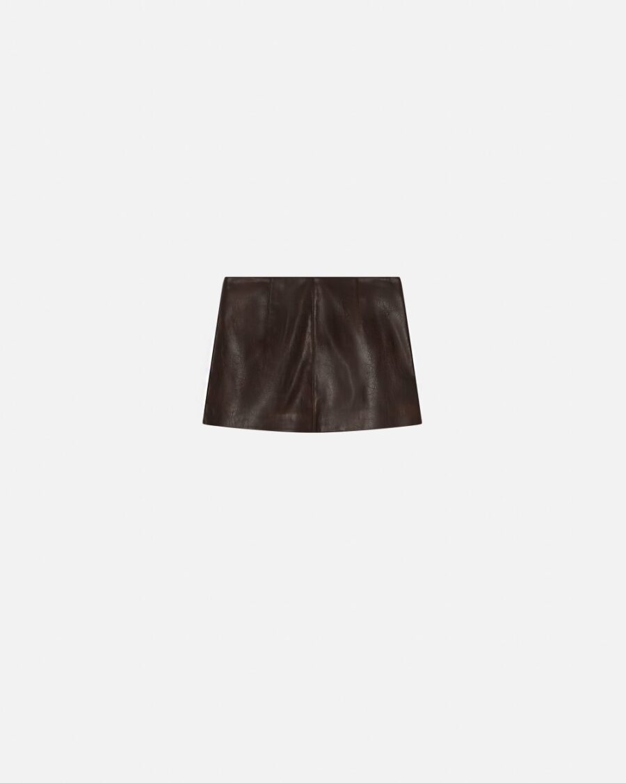 Brown leather-effect mini skirt marrone e chicco di caffe'