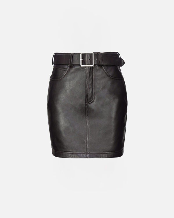 Nappa leather miniskirt with belt marrone oltre buio