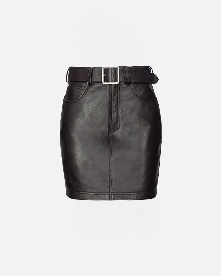 Nappa leather miniskirt with belt marrone oltre buio