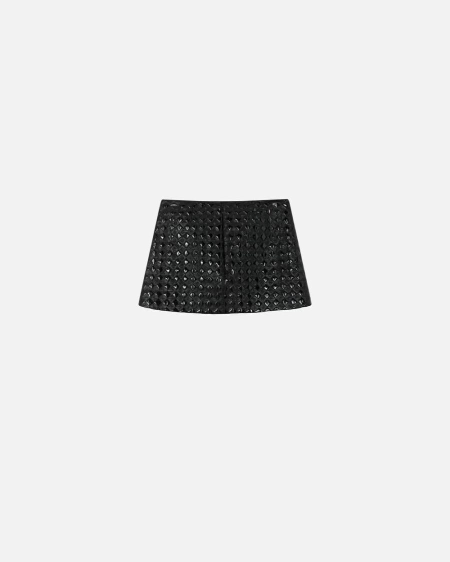 Patent leather mini skirt with quilted pattern - Image 2