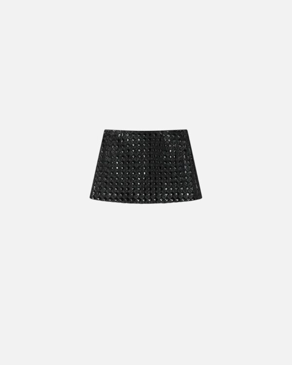 Minigonna vernice con pattern trapuntato nero limousine