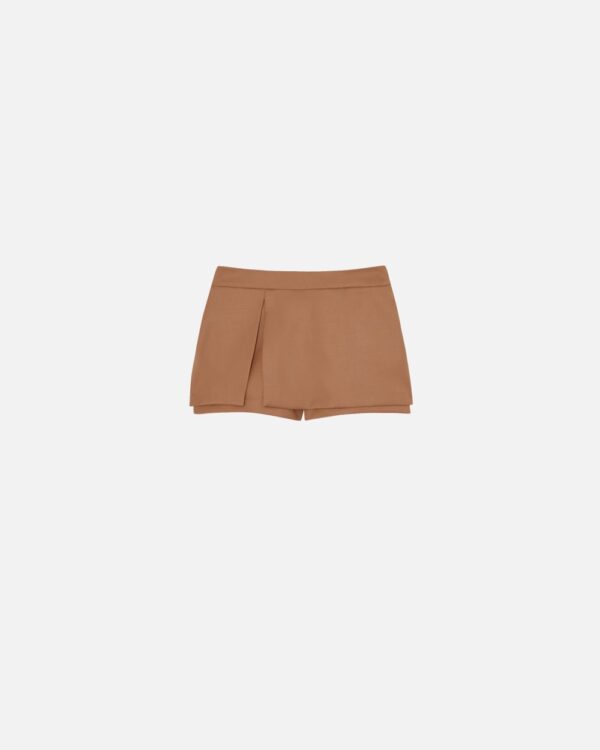 Pantaloncini effetto minigonna in flanella marrone noce