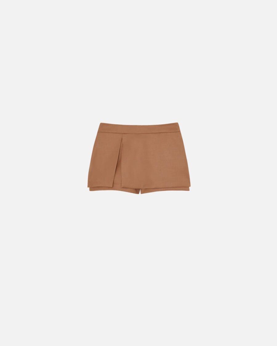 Pantaloncini effetto minigonna in flanella marrone noce