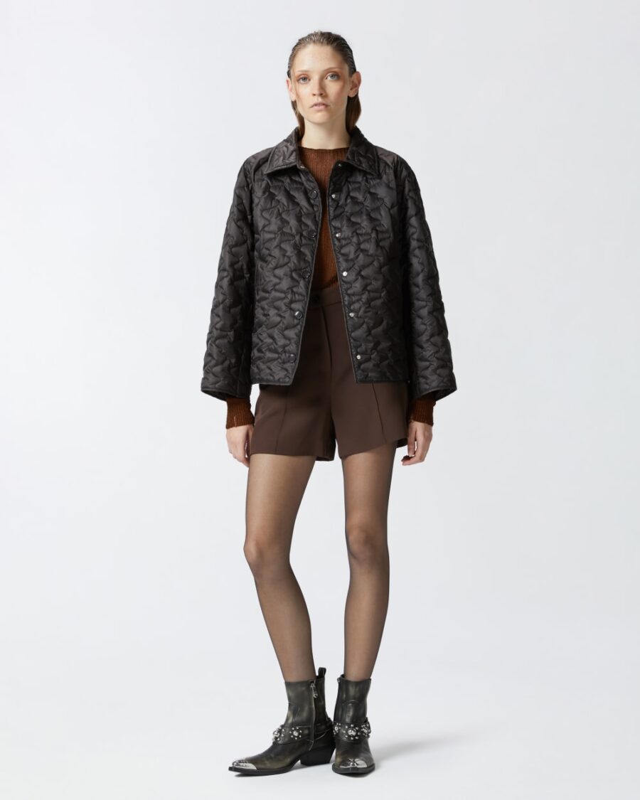 Pantaloncini shorts eleganti in tessuto tecnico marrone e chicco di caffe'