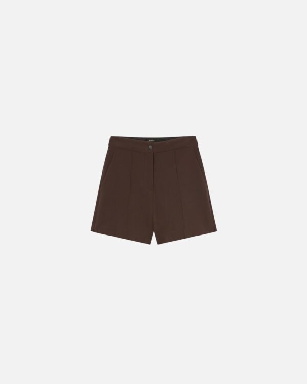 Pantaloncini shorts eleganti in tessuto tecnico marrone e chicco di caffe'