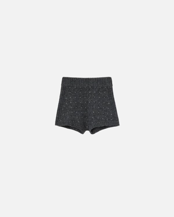 Pantaloncini shorts in maglia con strass grigio e nero
