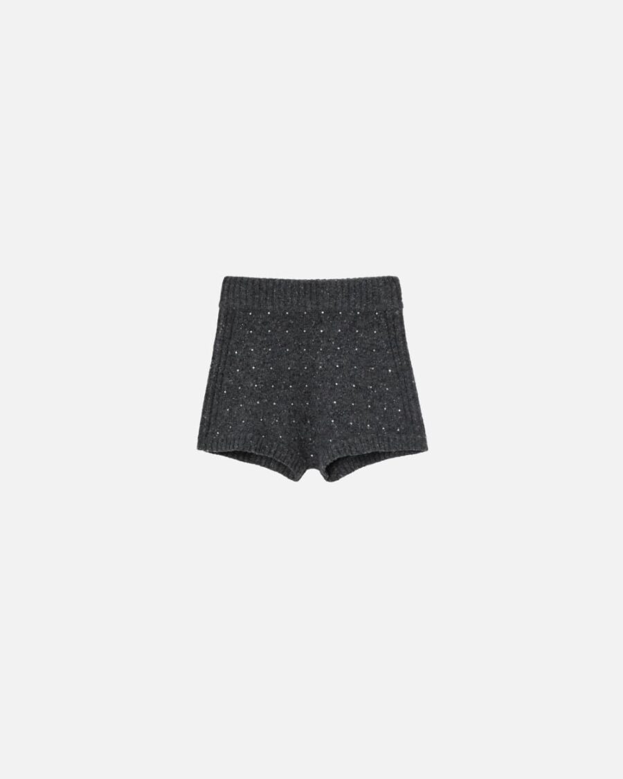 Pantaloncini shorts in maglia con strass grigio e nero