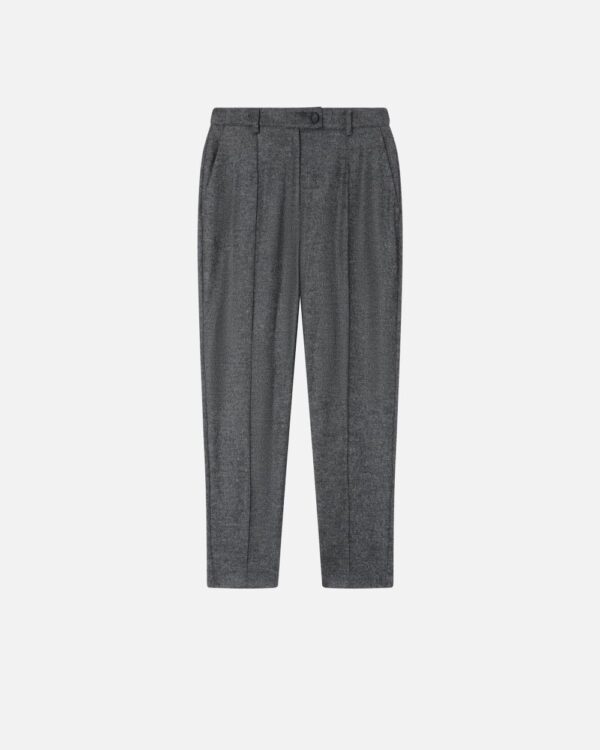 Pantaloni a sigaretta in flanella grigi con texture nero e grigio