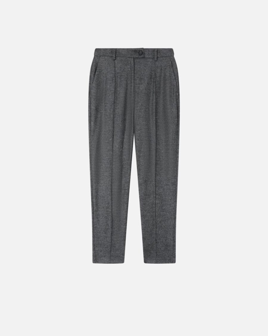 Pantaloni a sigaretta in flanella grigi con texture nero e grigio