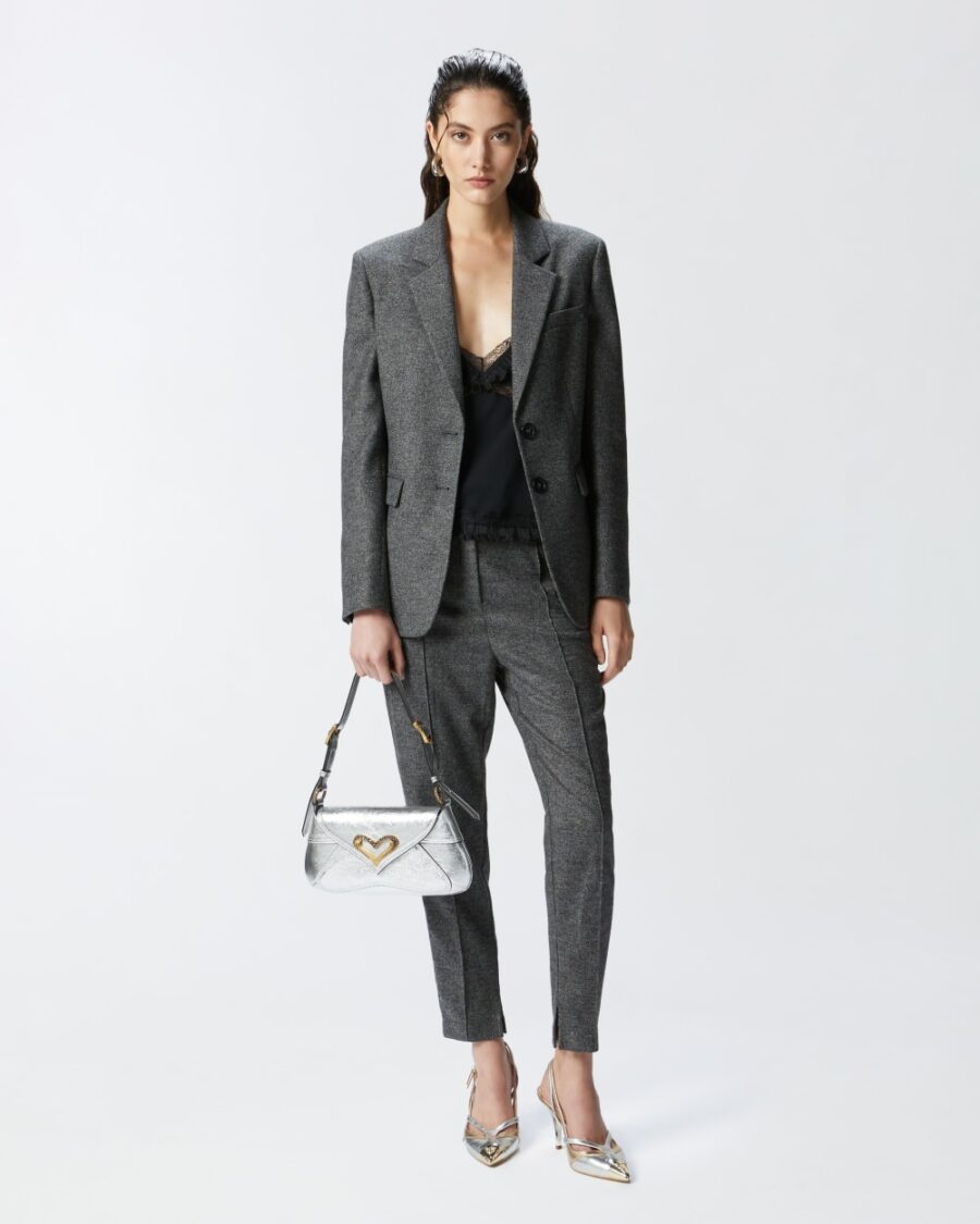 Pantaloni a sigaretta in flanella grigi con texture nero e grigio