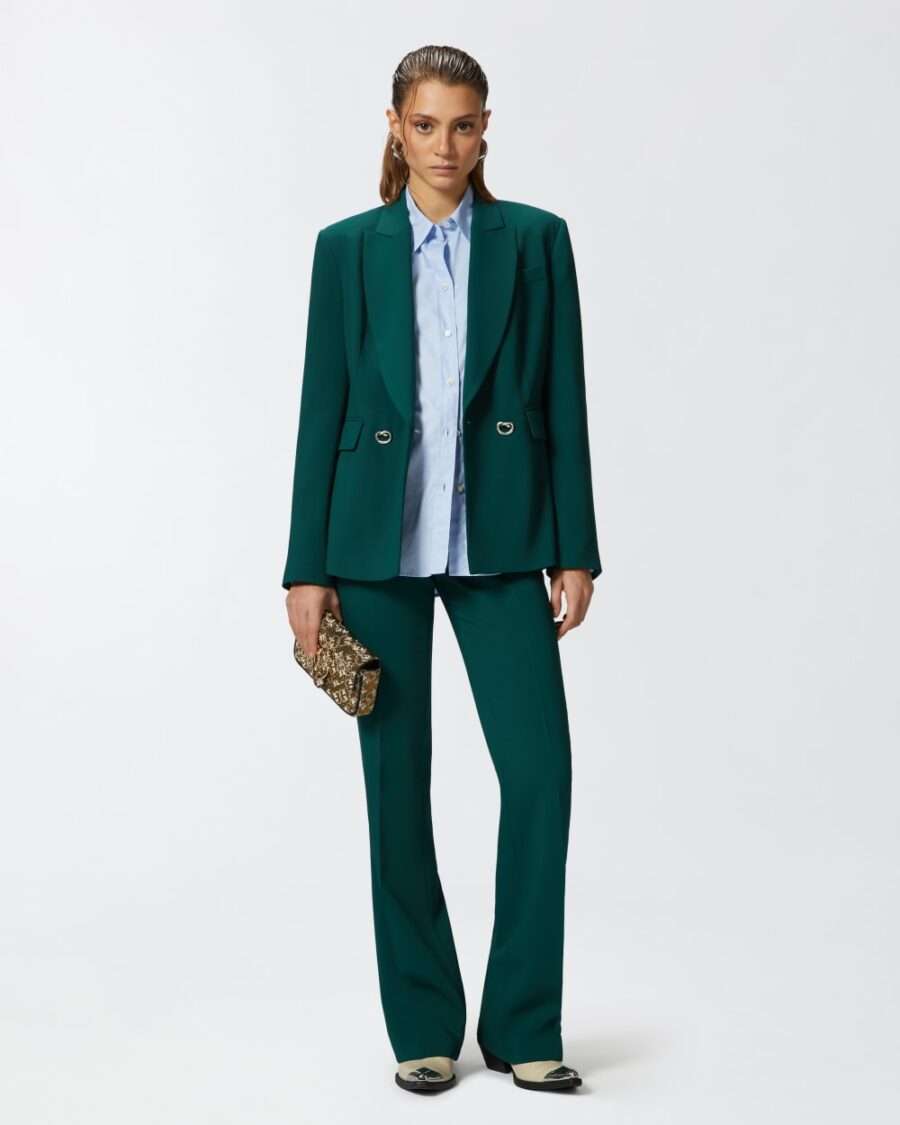 Pantaloni a vita alta cady tecnico verde bottiglia scuro