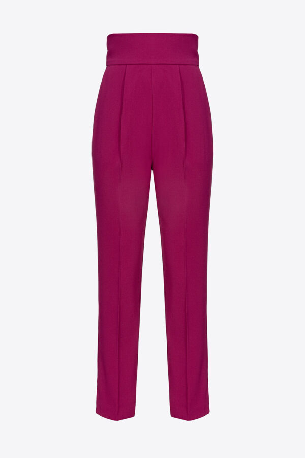 Pantaloni a vita alta in crêpe stretch viola buganville