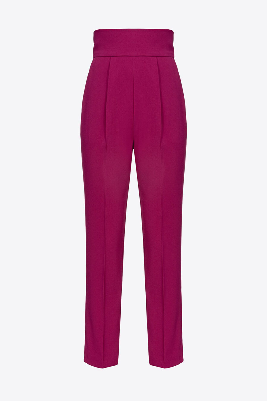 Pantaloni a vita alta in crêpe stretch viola buganville
