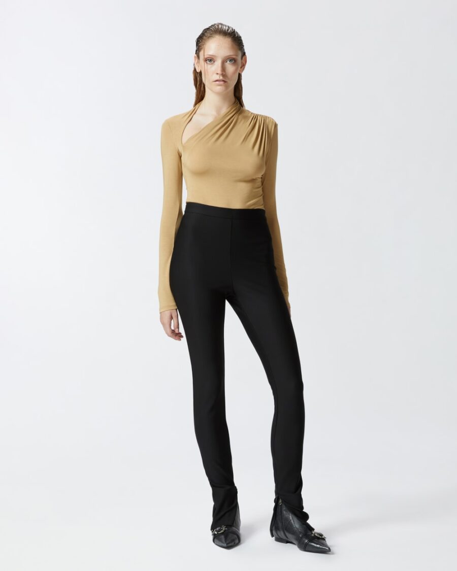 Pantaloni aderenti stretch con zip a fondo gamba nero limousine