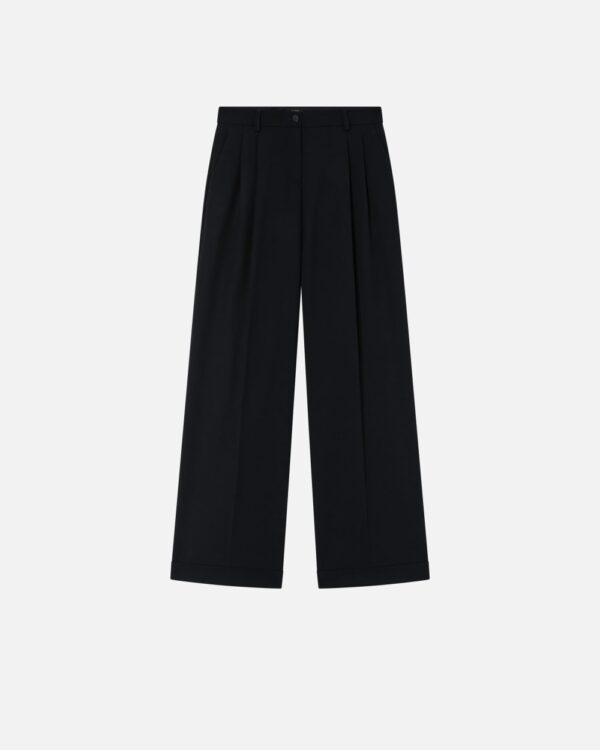 Pantaloni ampi con pinces in twill lana nero limousine