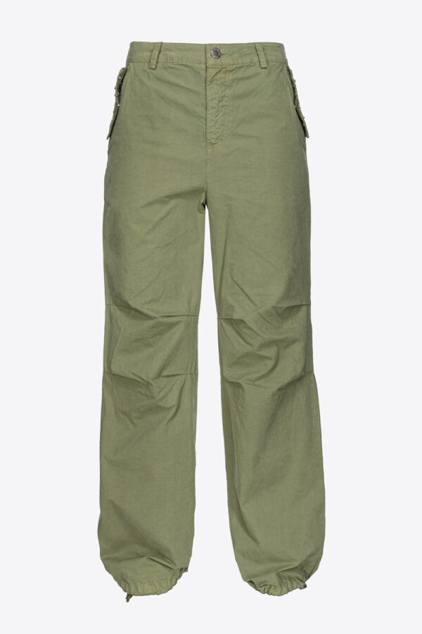 Pantaloni ampi in tela di cotone con piccole borchie verde oliva polveroso