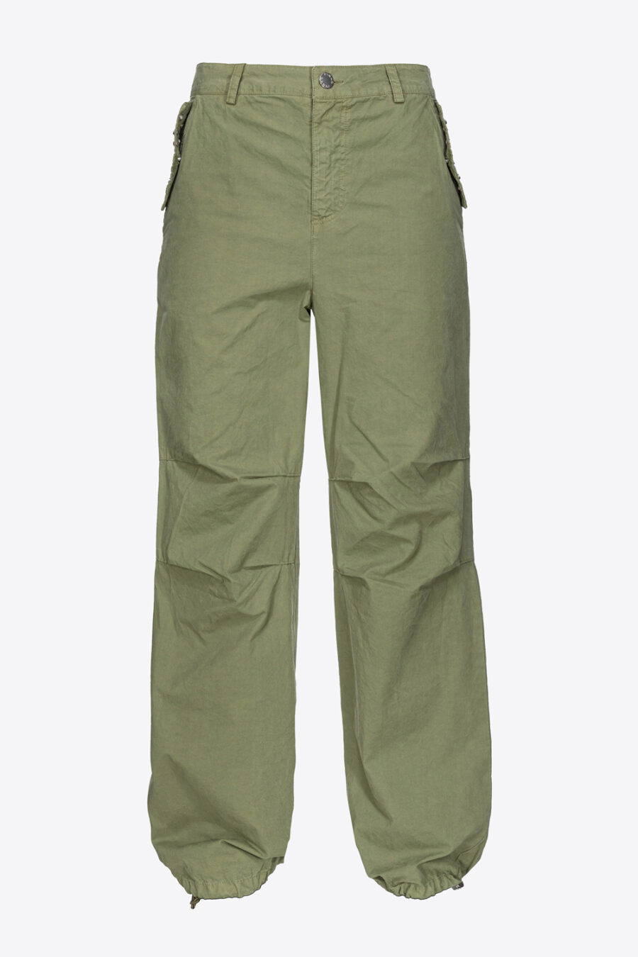 Pantaloni ampi in tela di cotone con piccole borchie verde oliva polveroso