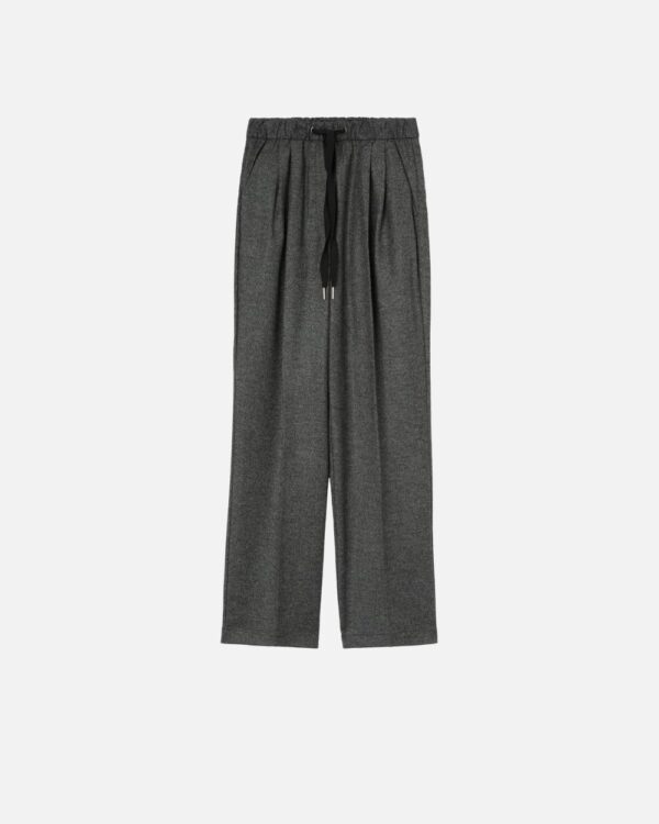 Pantaloni ampi pull-on in flanella effetto sale e pepe nero e grigio