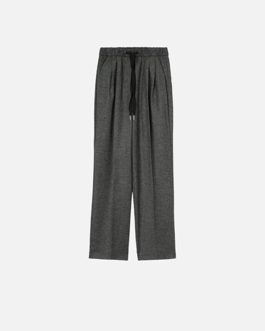 Pantaloni ampi pull-on in flanella effetto sale e pepe nero e grigio