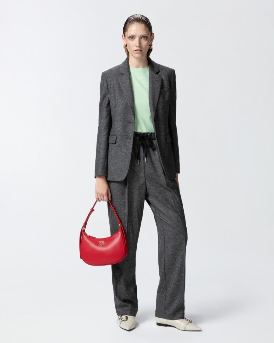 Pantaloni ampi pull-on in flanella effetto sale e pepe nero e grigio