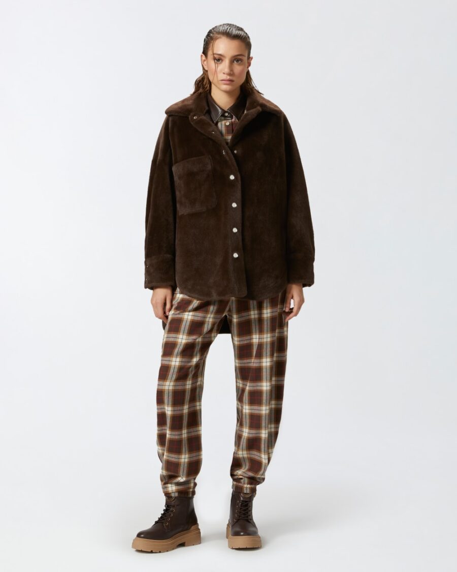 Pantaloni balloon a quadri mult.marr e rosso