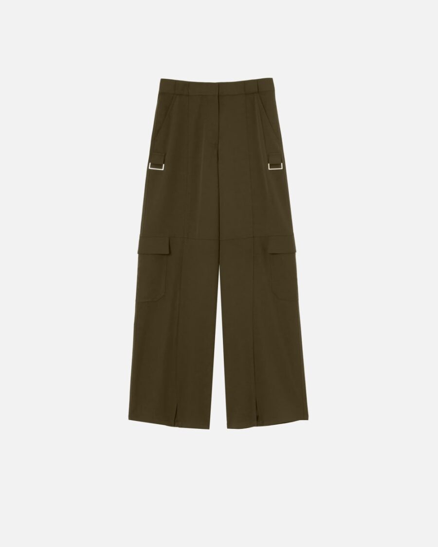 Flowing wide-leg cargo trousers verde e amazzonia