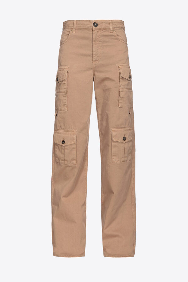 Pantaloni cargo gabardina cammello mocaccino