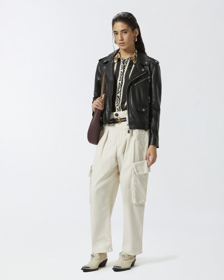 Pantaloni cargo oversize con cintura bianco latte