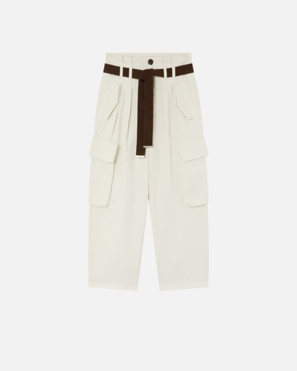 Pantaloni cargo oversize con cintura bianco latte